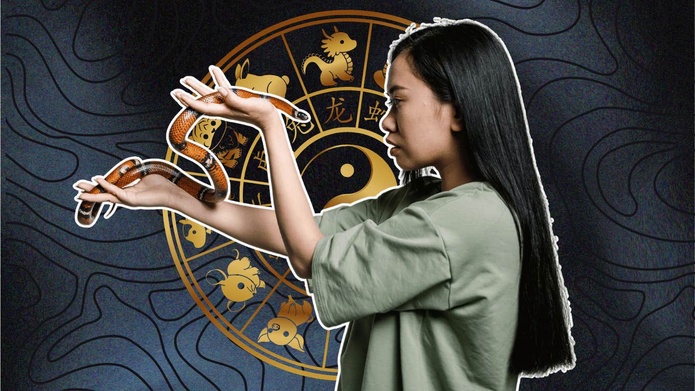 Chinese Zodiac Signs Lucky Year Of The Snake woman holding snake with chinese zodiac signs lucky year snake 2025