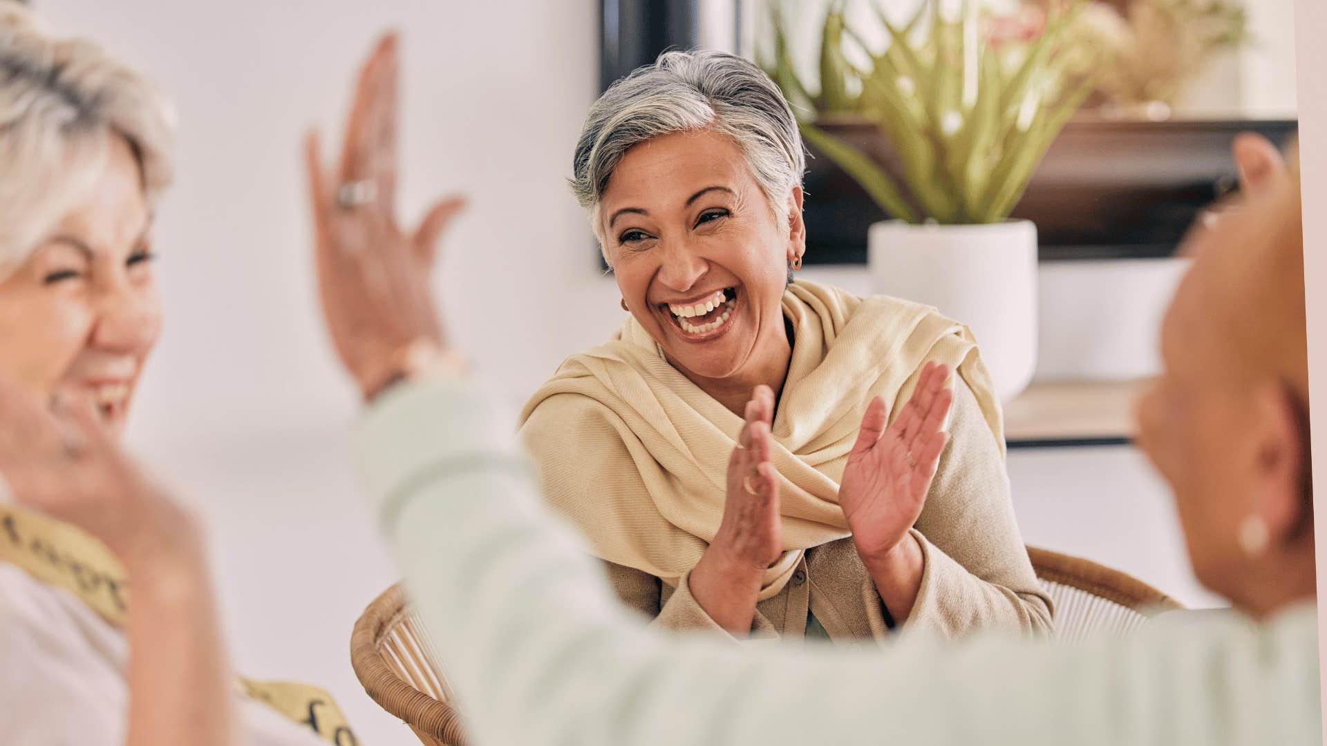 Three people chat happily and keep judgment to themselves