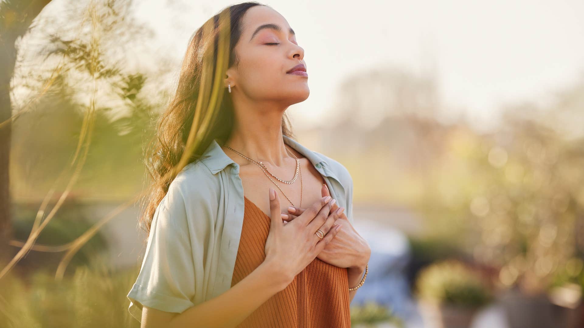 spiritual woman meditating breathing to remain calm