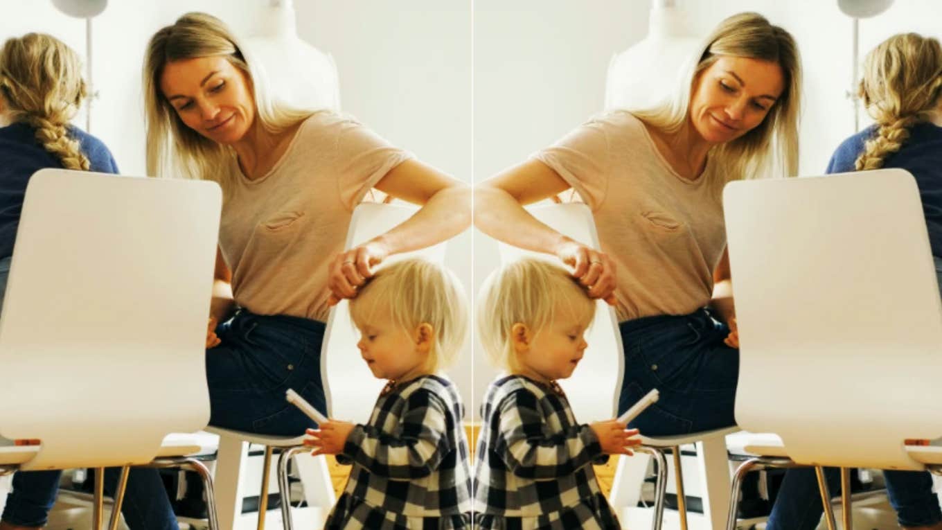 How to put yourself first after taking care of everyone else woman taking care of two children while working